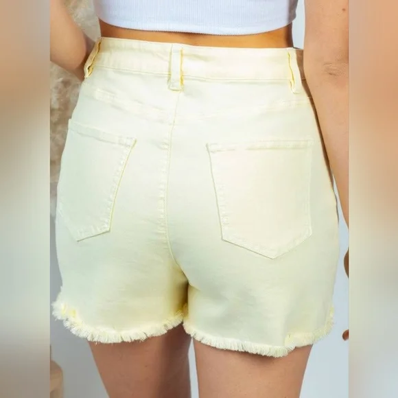 Mid-rise Yellow Distressed Shorts - Picture 3 of 10